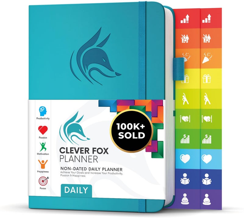 Clever Fox Daily Planner â€“ Undated Planning Notebook with Hourly Schedule & To-Do List â€“ Personal Day Task & Work Organizer, 6 Months (Turquoise) - Image 1
